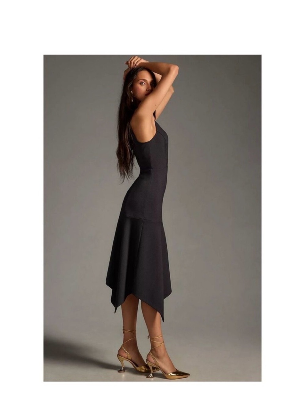 Anthropologie Black Asymmetric Midi Dress